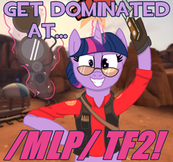 Size: 3200x3000 | Tagged: safe, artist:legendoflink, twilight sparkle, g4, /mlp/, /mlp/ tf2 general, badwater, gun, high res, kukri, magic, payload, rifle, sniper, sniper (tf2), sniper rifle, team fortress 2, twilight sniper, weapon