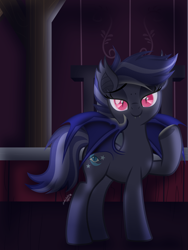 Size: 4427x5895 | Tagged: safe, artist:php178, oc, oc:night watch, bat pony, pony, harvesting memories, my little pony: the movie, spoiler:harvesting memories, .svg available, 100, barn, bat ears, bat eyes, bat wings, beautiful, beautiful eyes, bedroom eyes, blue mane, blue tail, colored pupils, colored wings, cute, cute little fangs, eye, fangs, female, flourish, freckles, glowing, glowing eyes, grin, heart, highlights, hoof heart, indoors, inkscape, lidded eyes, looking at you, mare, milestone, movie accurate, nc-tv signature, night, pink eyes, raised hoof, shading, shadow, signature, simple background, slit pupils, smiling, smiling at you, solo, spread wings, stall, striped mane, striped tail, svg, tail, two toned mane, two toned tail, two toned wings, vector, window, wings, wood