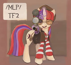 Size: 1500x1382 | Tagged: safe, moondancer, pony, unicorn, g4, /mlp/, /mlp/ tf2 general, female, magic, magic aura, mare, sniper, sniper (tf2), team fortress 2, telekinesis