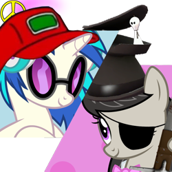 Size: 720x720 | Tagged: safe, dj pon-3, octavia melody, vinyl scratch, g4, /mlp/ tf2 general, demoknight, demoman, eyepatch, ghostly gibus, simple background, sneed, team fortress 2, transparent background, unusual hat