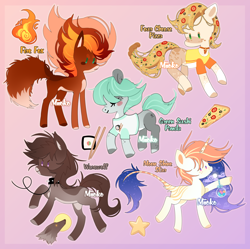 Size: 2204x2196 | Tagged: safe, artist:miioko, oc, oc only, earth pony, pony, unicorn, base used, clothes, earth pony oc, food, high res, horn, pizza, unicorn oc