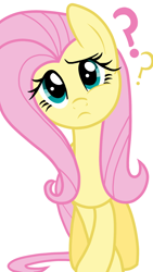 Size: 1080x1920 | Tagged: safe, artist:sallyso, fluttershy, pegasus, pony, g4, confused, eyelashes, female, mare, question mark, simple background, smiling, solo, white background