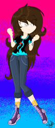 Size: 258x596 | Tagged: safe, artist:yulianapie26, oc, oc only, equestria girls, g4, abstract background, base used, clothes, eye clipping through hair, gradient background, pants, shoes, signature, smiling, solo