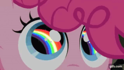 Size: 640x360 | Tagged: safe, screencap, pinkie pie, earth pony, pony, g4, season 1, the cutie mark chronicles, animated, cute, diapinkes, female, filly, filly pinkie pie, foal, gif, gifs.com, open mouth, open smile, rainbow, rainbow eyes, rainbow trail, smiling, solo, sparkly eyes, wingding eyes, younger