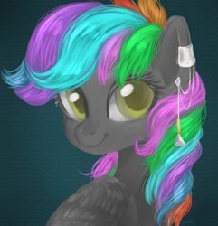 Size: 3852x4000 | Tagged: safe, artist:kaikururu, oc, oc only, pegasus, pony, bust, ear piercing, eyelashes, multicolored hair, piercing, rainbow hair, smiling, solo, wings