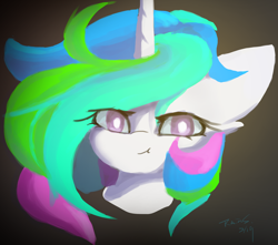 Size: 2438x2160 | Tagged: safe, artist:rainsketch, princess celestia, alicorn, pony, g4, bust, high res, looking at you, scrunchy face, solo