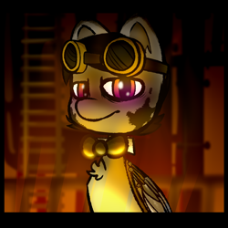 Size: 1000x1000 | Tagged: safe, oc, pony, atmosphere, bowtie, fire, goggles, metal, solo, steampunk