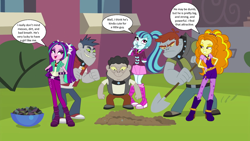 Size: 1280x720 | Tagged: safe, artist:kimberlythehedgie, artist:zeldarondl, edit, screencap, adagio dazzle, aria blaze, fido, rover, sonata dusk, spot, diamond dog, equestria girls, g4, my little pony equestria girls: rainbow rocks, player piano, boots, clothes, cute, diamond dudes, digging, disguise, disguised siren, female, fidazzle, gem, giggling, hand on hip, high heel boots, laughing, leggings, lidded eyes, male, pants, pigtails, rovaria, shipping, shoes, shovel, siren gem, smiling, sonatabetes, speech bubble, spotnata, straight, the dazzlings, twintails, vector
