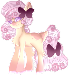 Size: 489x529 | Tagged: safe, artist:sakimiaji, oc, oc only, oc:sugar petal, hybrid, bow, hair bow, simple background, solo, tail, tail bow, transparent background