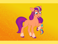 Size: 2000x1500 | Tagged: safe, artist:uunicornicc, sunny starscout, earth pony, pony, g5, my little pony: tell your tale, coat markings, female, mane stripe sunny, mare, raised hoof, socks (coat markings), solo