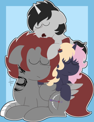 Size: 2253x2915 | Tagged: safe, artist:finnythewolfie, oc, oc:artfulcord, oc:arucordu, oc:cyan delta, oc:marzipan creme, pegasus, pony, unicorn, cute, female, high res, male, mare, sleeping, stallion