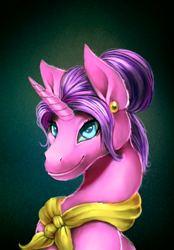 Size: 1024x1472 | Tagged: safe, artist:may-li128, cookie crumbles, pony, unicorn, g4, bust, clothes, female, scarf, smiling, solo