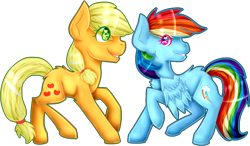 Size: 940x550 | Tagged: safe, artist:kittenburger3, applejack, rainbow dash, earth pony, pegasus, pony, g4, duo, female, simple background, transparent background