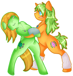 Size: 582x605 | Tagged: safe, artist:kittenburger3, oc, oc only, earth pony, pony, unicorn, bipedal, dancing, duo, earth pony oc, female, horn, male, simple background, song in the description, transparent background, unicorn oc