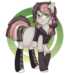 Size: 1127x1200 | Tagged: safe, artist:oniiponii, oc, oc only, oc:clouded blush, earth pony, pony, abstract background, braid, clothes, commission, commissioner:jaegerpony, earth pony oc, female, leg warmers, mare, simple background, smiling, solo, transparent background
