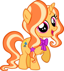 Size: 2230x2500 | Tagged: safe, artist:nicogamer3000, gilded lily, pony, unicorn, g4, .svg available, bow, female, filly, foal, full body, high res, hooves, horn, open mouth, open smile, raised hoof, simple background, smiling, solo, standing, svg, tail, trace, transparent background, two toned mane, two toned tail, vector