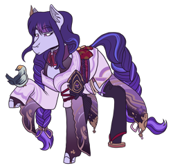Size: 3000x2900 | Tagged: safe, artist:monnarcha, bird, earth pony, pony, clothes, genshin impact, high res, ponified, raiden shogun (genshin impact), simple background, solo, transparent background