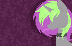 Size: 4368x2772 | Tagged: safe, artist:torihime, oc, oc only, oc:frenzy nuke, pony, unicorn, abstract background, collar, lineless, no eyes, solo, wallpaper