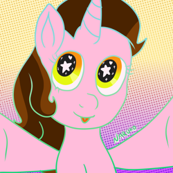 Size: 2000x2000 | Tagged: safe, artist:wrath-marionphauna, oc, oc only, oc:color breezie, pony, unicorn, :p, digital art, high res, looking at you, solo, starry eyes, tongue out, wingding eyes