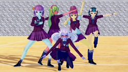 Size: 1920x1080 | Tagged: safe, indigo zap, lemon zest, sour sweet, sugarcoat, sunny flare, equestria girls, g4, arms, arms in the air, blouse, bowtie, breasts, bust, button-up shirt, clothes, crystal prep academy uniform, crystal prep shadowbolts, dragon ball, dragon ball z, eyelashes, eyeshadow, female, ginyu force, glasses, goggles, group, hand, implied body swap, leggings, legs, long hair, long sleeves, looking at you, makeup, male to female, ponytail, pose, possessed, rule 63, school uniform, shadow five, shadowbolts, shirt, shoes, short hair, short sleeves, skirt, smiling, socks, spread arms, spread legs, spreading, super sentai stance, teenager, vest, wristband