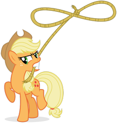 Size: 704x744 | Tagged: safe, artist:shizow, applejack, earth pony, pony, g4, female, green eyes, lasso, mare, mouth hold, raised hoof, rope, simple background, solo, teeth, transparent background, vector