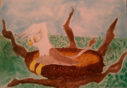 Size: 1867x1302 | Tagged: safe, anonymous artist, gilda, griffon, g4, behaving like a bird, drawing, nest, solo, traditional art, tree