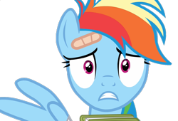 Size: 1059x720 | Tagged: safe, edit, edited screencap, screencap, rainbow dash, pegasus, pony, g4, read it and weep, season 2, background removed, bandaid, book, female, mare, not a vector, simple background, solo, transparent background