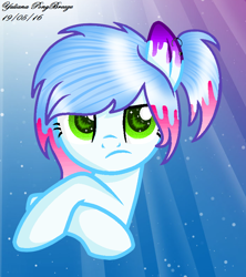 Size: 700x788 | Tagged: safe, artist:yulianapie26, oc, oc only, earth pony, pony, abstract background, base used, bust, earth pony oc, eyelashes, female, frown, mare, solo
