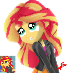 Size: 507x527 | Tagged: safe, artist:cjv2004, sunset shimmer, equestria girls, g4, my little pony equestria girls, cute face, screencap reference, simple background, solo, white background