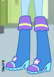 Size: 620x882 | Tagged: safe, trixie, oc, equestria girls, g4, boots, boots shot, duo, female, giantess, high heel boots, legs, macro, pictures of legs, shoes, trixie wearing her boots