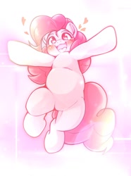 Size: 1242x1668 | Tagged: safe, artist:kurogewapony, pinkie pie, earth pony, pony, g4, abstract background, belly, blushing, cute, diapinkes, female, happy, heart, mare, open mouth, open smile, smiling, solo