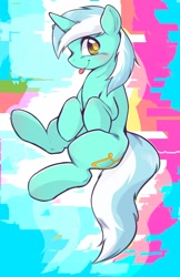 Size: 1037x1605 | Tagged: safe, artist:kurogewapony, lyra heartstrings, pony, unicorn, g4, abstract background, blushing, cute, female, looking at you, lyrabetes, mare, smiling, smiling at you, solo, tongue out