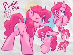 Size: 1889x1423 | Tagged: safe, artist:drawtheuniverse, pinkie pie, earth pony, pony, g4, chest fluff, colored pupils, cute, diapinkes, drawpile, eyes closed, female, lidded eyes, looking at you, mare, one eye closed, open mouth, open smile, simple background, smiling, smiling at you, solo, text, tongue out, wink, winking at you