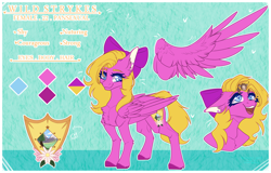 Size: 2908x1856 | Tagged: safe, artist:honeybbear, oc, oc:wild strykes, pegasus, pony, bow, female, hair bow, mare, reference sheet, solo