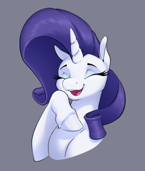 Size: 2083x2451 | Tagged: safe, artist:aquaticvibes, rarity, pony, unicorn, g4, eyes closed, female, gray background, high res, mare, open mouth, simple background, solo