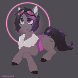 Size: 3000x3000 | Tagged: safe, artist:helemaranth, oc, oc only, oc:mimicry, changeling, changeling oc, goggles, high res, holeless, purple changeling, solo