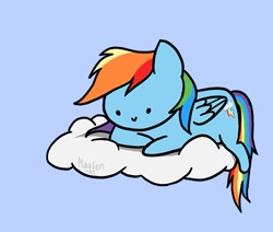Size: 941x797 | Tagged: safe, artist:magfen, rainbow dash, pegasus, pony, g4, chibi, cloud, on a cloud, rainbow dash day, simple background, solo