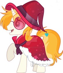 Size: 1280x1472 | Tagged: safe, artist:tired-horse-studios, oc, oc only, pony, unicorn, clothes, deviantart watermark, full body, hat, horn, male, obtrusive watermark, offspring, open mouth, open smile, parent:sunburst, parent:vinyl scratch, raised hoof, simple background, smiling, solo, stallion, standing, tail, transparent background, unicorn oc, watermark, wizard hat