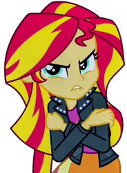 Size: 1343x1823 | Tagged: safe, edit, edited screencap, screencap, sunset shimmer, equestria girls, g4, my little pony equestria girls, background removed, clothes, jacket, leather jacket, lip bite, not a vector, simple background, solo, transparent background