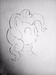 Size: 3072x4096 | Tagged: safe, artist:mildgyth, pinkie pie, earth pony, anthro, g4, bust, clothes, februpony, monochrome, portrait, sketch, solo, traditional art