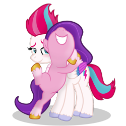 Size: 1920x1920 | Tagged: safe, artist:grapefruit-face, pipp petals, zipp storm, pegasus, pony, g4, g5, my little pony: a new generation, base used, blushing, colored wings, duo, duo female, female, folded wings, g5 to g4, generation leap, grin, happy, hooves, hug, mare, nose in the air, royal sisters (g5), shadow, show accurate, sibling love, siblings, simple background, sisters, smiling, transparent background, unshorn fetlocks, wings