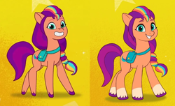 Size: 1080x657 | Tagged: safe, artist:luminousdazzle, edit, sunny starscout, earth pony, pony, g5, my little pony: tell your tale, comparison, female, mane stripe sunny, mare
