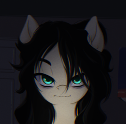 Size: 1551x1529 | Tagged: safe, artist:ravenirik, oc, oc only, oc:floor bored, earth pony, pony, bags under eyes, bust, earth pony oc, eyebrows, female, looking at you, mare, messy mane, solo