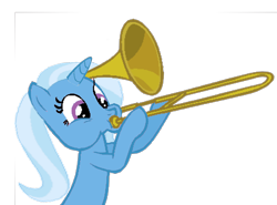 Size: 860x636 | Tagged: safe, artist:leonardo51105, edit, edited screencap, screencap, trixie, pony, unicorn, g4, doot, musical instrument, recolor, simple background, solo, transparent background, trombone