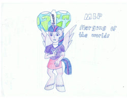 Size: 1017x786 | Tagged: safe, artist:kivathedcwizard, twilight sparkle, alicorn, hybrid, satyr, equestria girls, g4, alternate dimension, alternate universe, coloring, drawing, earth, eugenics, fusion, merging, mixed breed, planet, solo, spell gone wrong, traditional art, transformation, what if, worlds collide