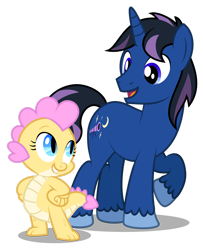 Size: 1600x1968 | Tagged: safe, artist:aleximusprime, oc, oc only, oc:buttercream the dragon, oc:nightwatch, oc:nightwatch the unicorn, dragon, pony, unicorn, fanfic:my little sister is a dragon, flurry heart's story, brother and sister, butter and nighty, cute, dragon oc, dragoness, duo, female, heart shaped, horn, looking at each other, looking at someone, male, sibling love, siblings, simple background, stallion, transparent background, unicorn oc