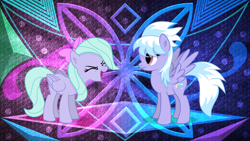 Size: 3840x2160 | Tagged: safe, artist:laszlvfx, artist:starcollider, edit, cloudchaser, flitter, pegasus, pony, g4, duo, duo female, female, high res, siblings, sisters, wallpaper, wallpaper edit, yay