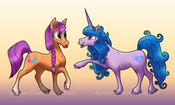 Size: 3000x1800 | Tagged: safe, artist:champion-of-namira, izzy moonbow, sunny starscout, earth pony, pony, unicorn, g5, my little pony: a new generation, duo, hoers