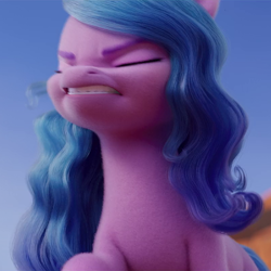 Size: 804x804 | Tagged: safe, screencap, izzy moonbow, pony, unicorn, g5, my little pony: a new generation, spoiler:my little pony: a new generation, constipated, cropped, eyes closed, female, gritted teeth, implied pooping, mare, out of context, solo, this is how a unicorn poops