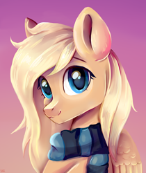 Size: 2300x2740 | Tagged: safe, artist:ske, oc, oc only, oc:mirta whoowlms, pegasus, pony, bust, clothes, gift art, high res, portrait, scarf, solo, striped scarf